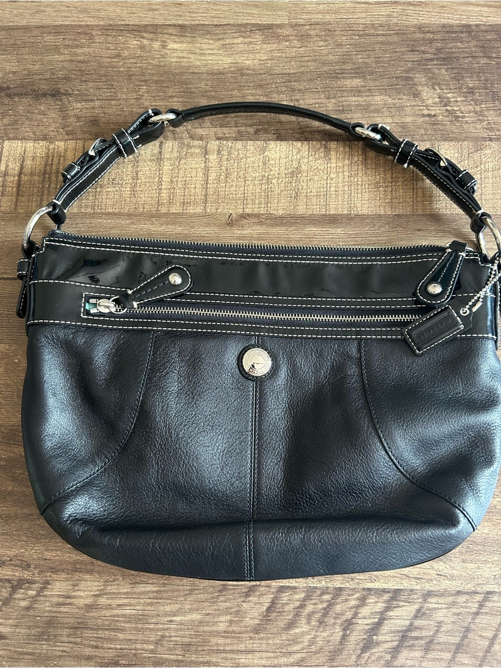 Coach Laura Black Pebbled Leather Shoulder Hobo Bag F14886
